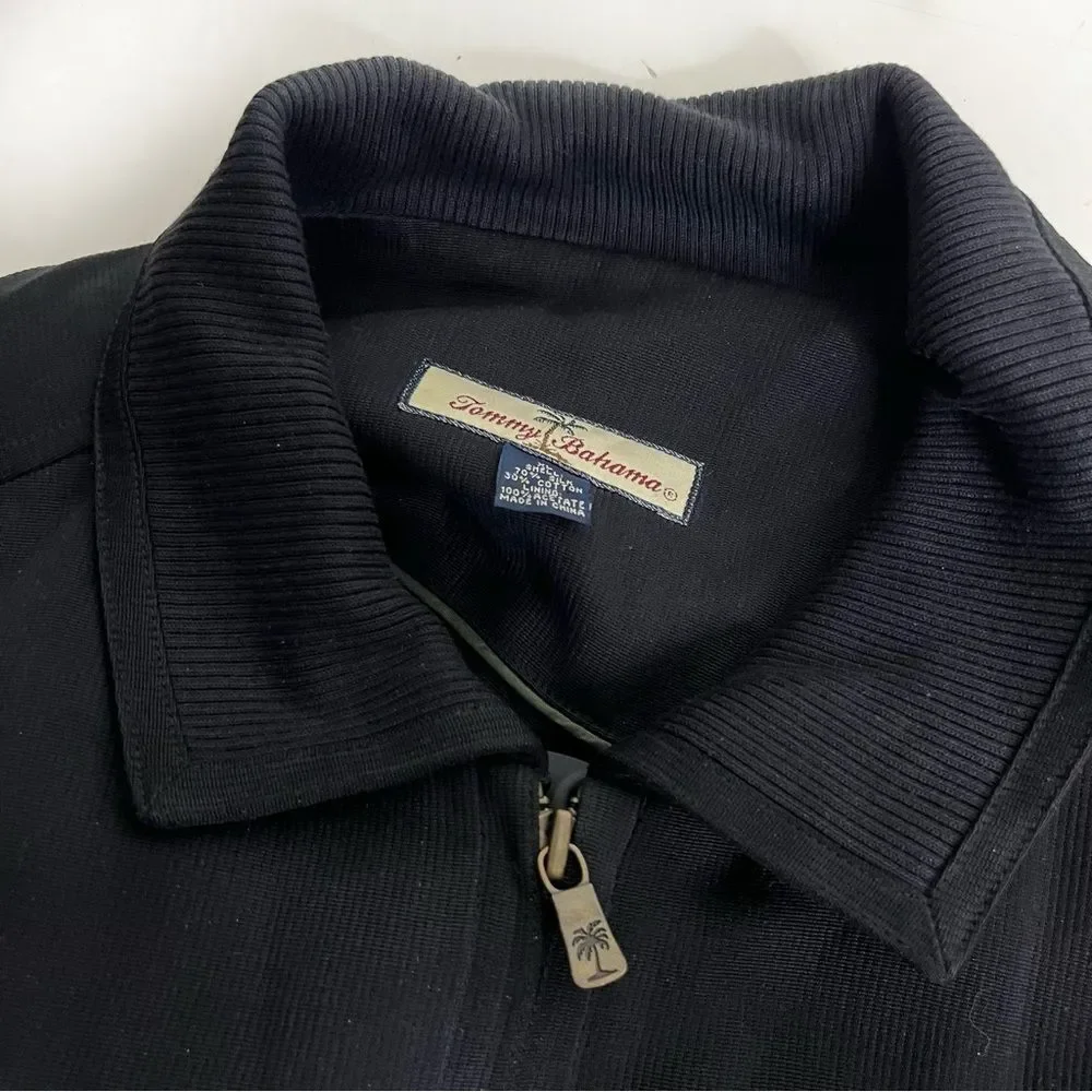 TOMMY BAHAMA Mens Black Jacket Lightweight Silk Blend Lined Full Zip Size XL